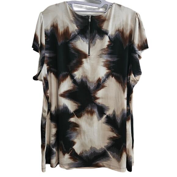 3X Brown and tan Worthington blouse with back zip embellishment - Picture 8 of 8